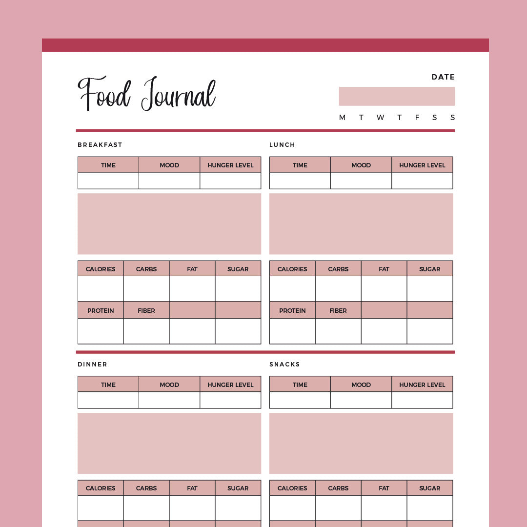 food journal calories printable