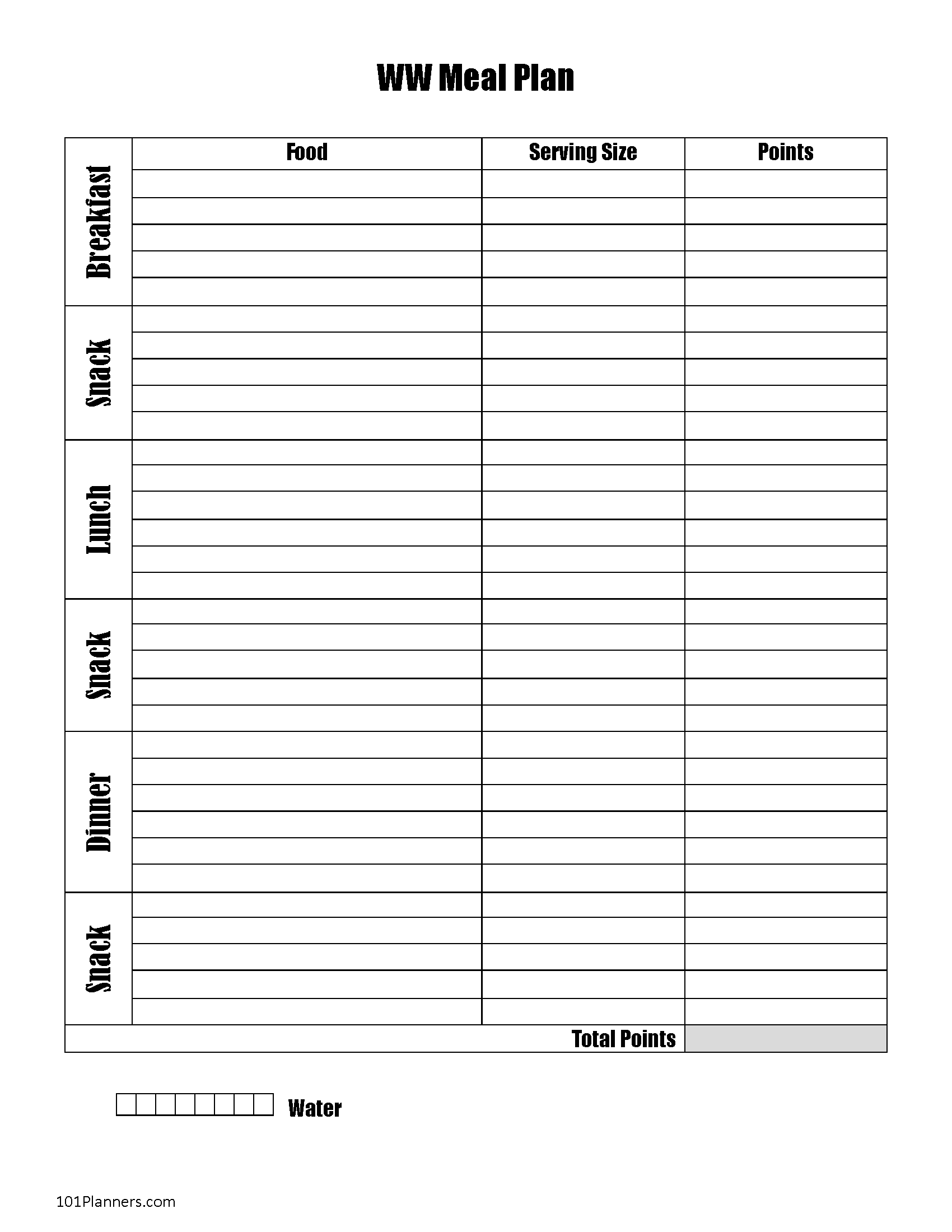 Food diary template | Free Printable | Track food and water intake