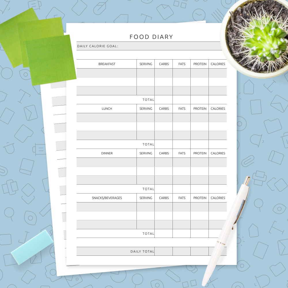 food journal calories printable