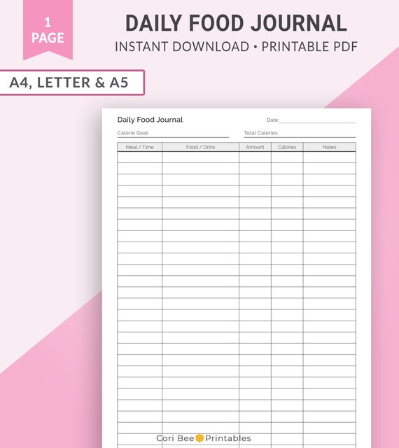 food journal calories printable