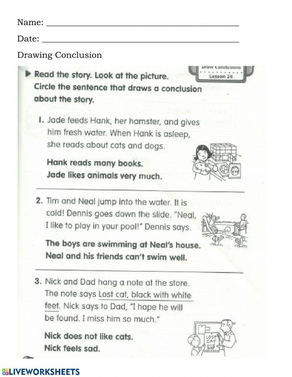 foot drawing conclusions worksheet