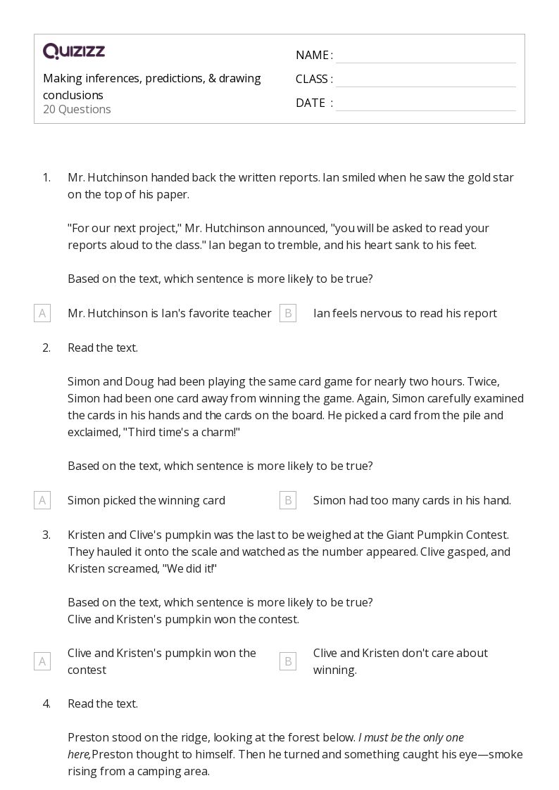 50+ Making Predictions in Fiction worksheets for 4th Grade on ...