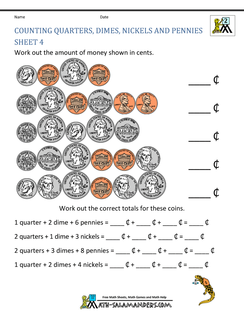 Money Worksheets for 2nd Grade