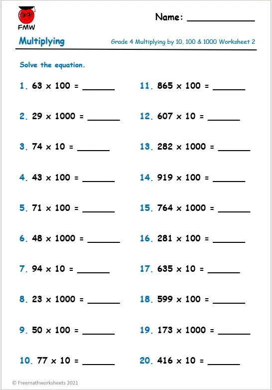 Grade 4 Multiplication Worksheets | Free Worksheets | Printables