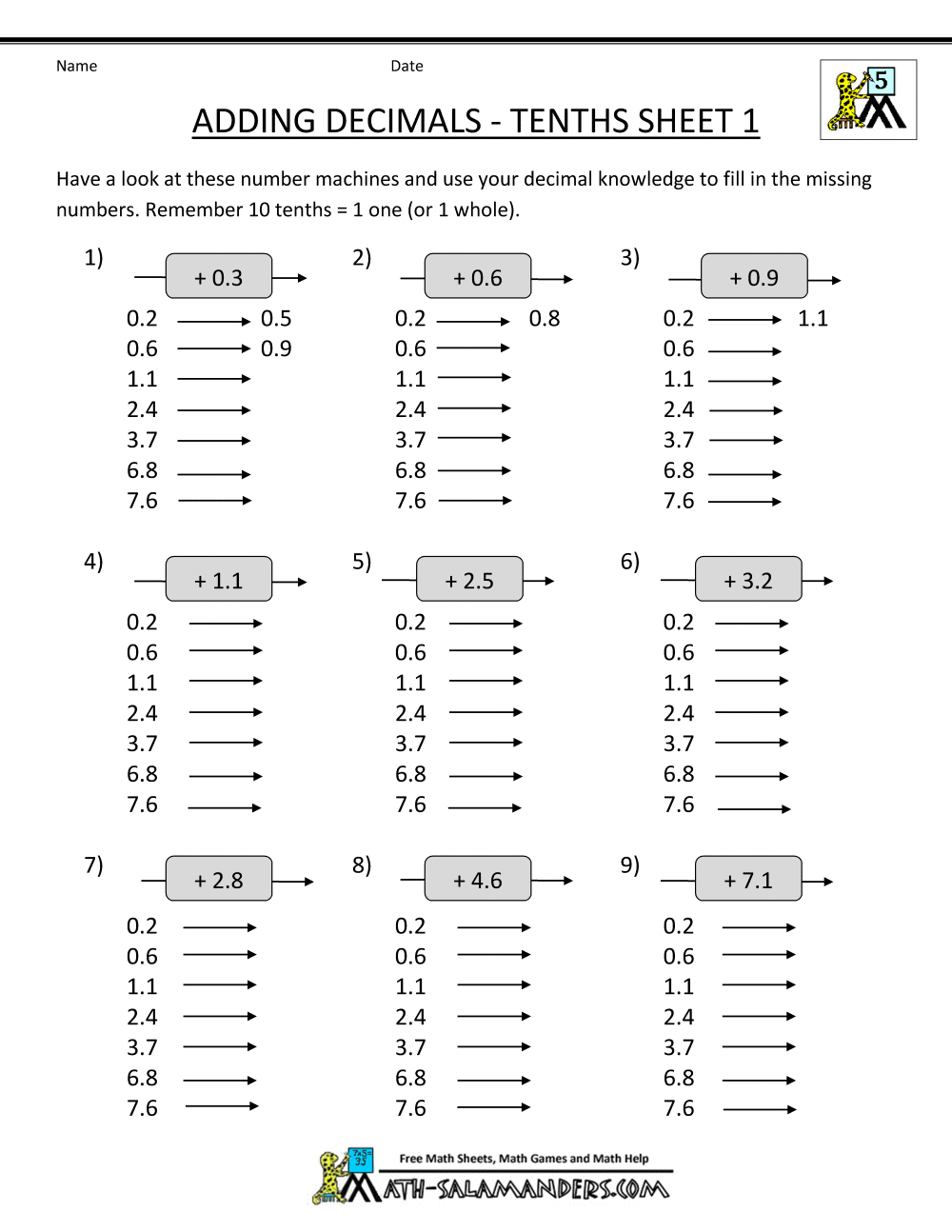 for adding and subtracting decimals worksheet 5th grade