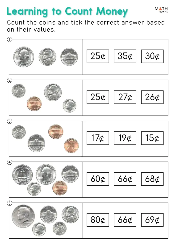 1st Grade Money Worksheets - Math Monks