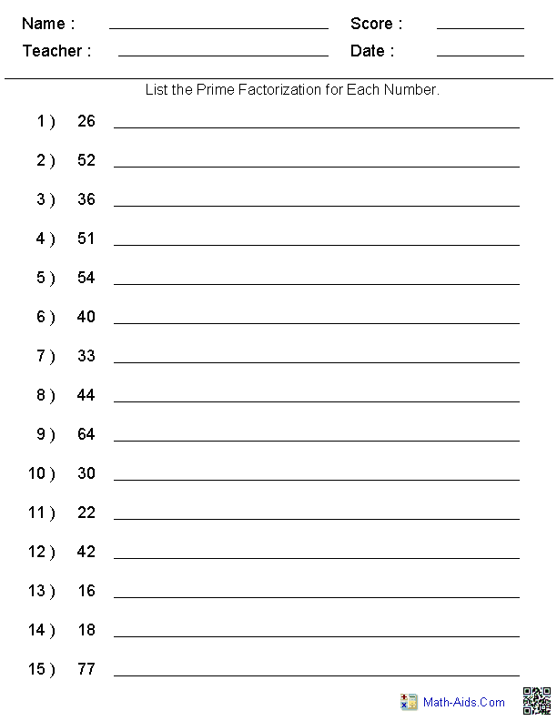 Factors Worksheets | Printable Factors and Multiples Worksheets