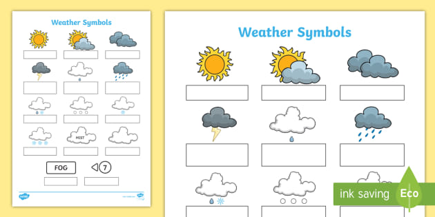 Weather Symbols Worksheet (teacher made) - Twinkl