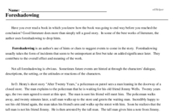 Foreshadowing - Reading Comprehension Worksheet | edHelper