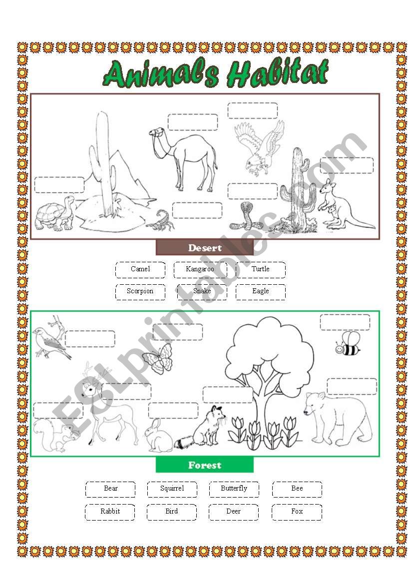 Animals Habitat (desert - forest) - Cut and paste part 2 - ESL ...