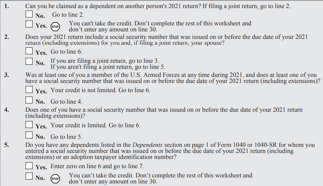 Recovery Rebate Credit Worksheet Explained - Support