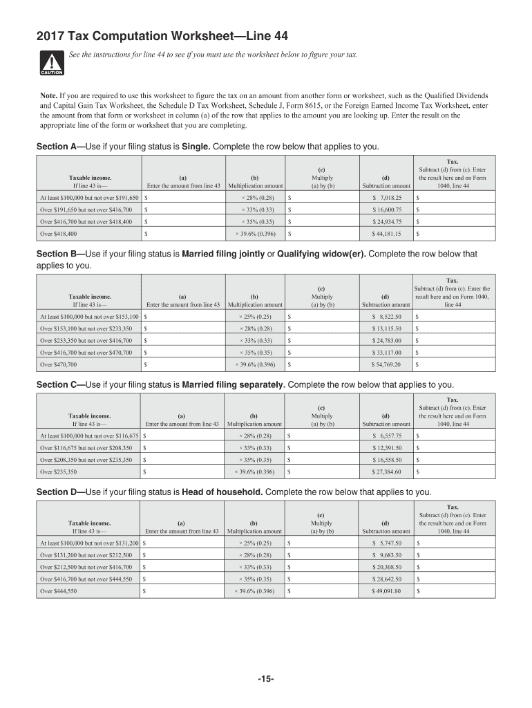 form 1040 tax computation worksheet