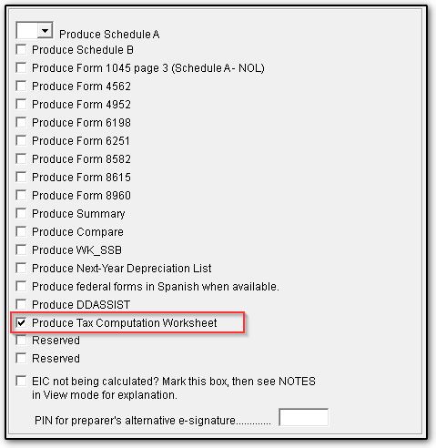 form 1040 tax computation worksheet