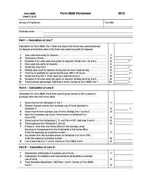 Form 8829 Worksheet 2010 98 195 196 Fill and Sign Printable