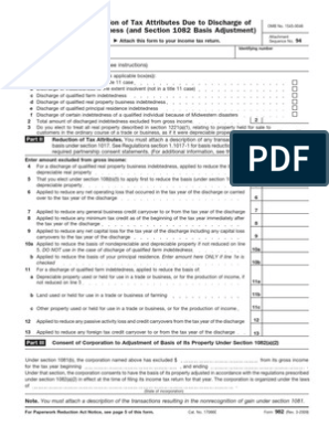 IRS Form 982 Reduction of Attributes Due To Discharge of IRS Form 982 Reduction of Attributes Due To Discharge of