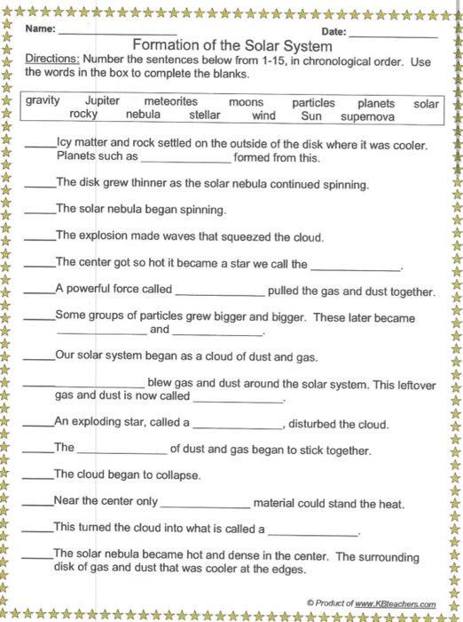 formation of the solar system worksheet
