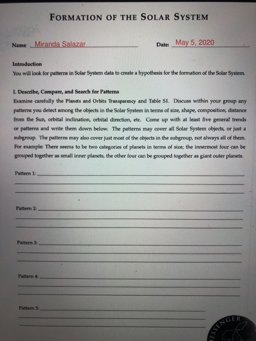 Solved FORMATION OF THE SOLAR SYSTEM Name Miranda Salazar | Chegg.com ...