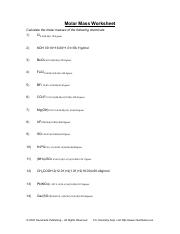 formula or molar mass worksheet answers