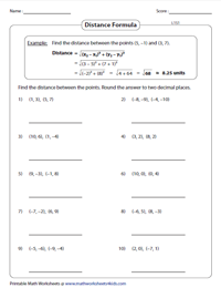 Distance Formula Worksheets