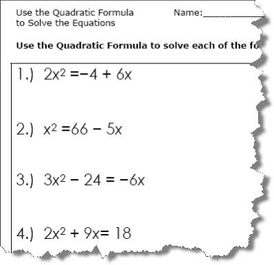 Use the Quadratic Formula to solve the equations. Quadratic ...
