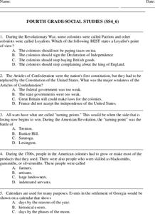 Fourth Grade Social Studies Worksheet for 4th Grade | Lesson Planet