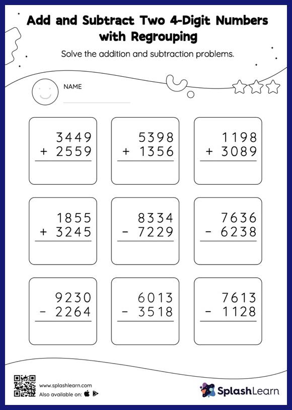 4-digit Subtraction Worksheets for Kids Online