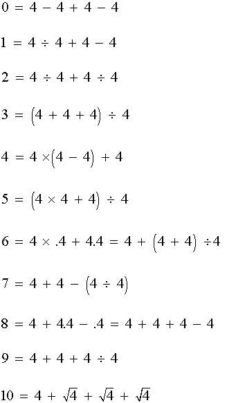 four fours worksheet answers