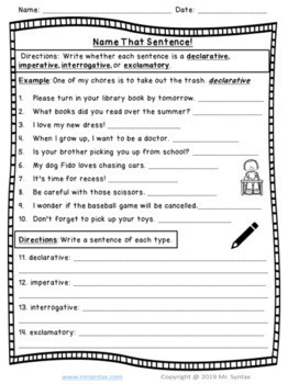 four kinds of sentences worksheet