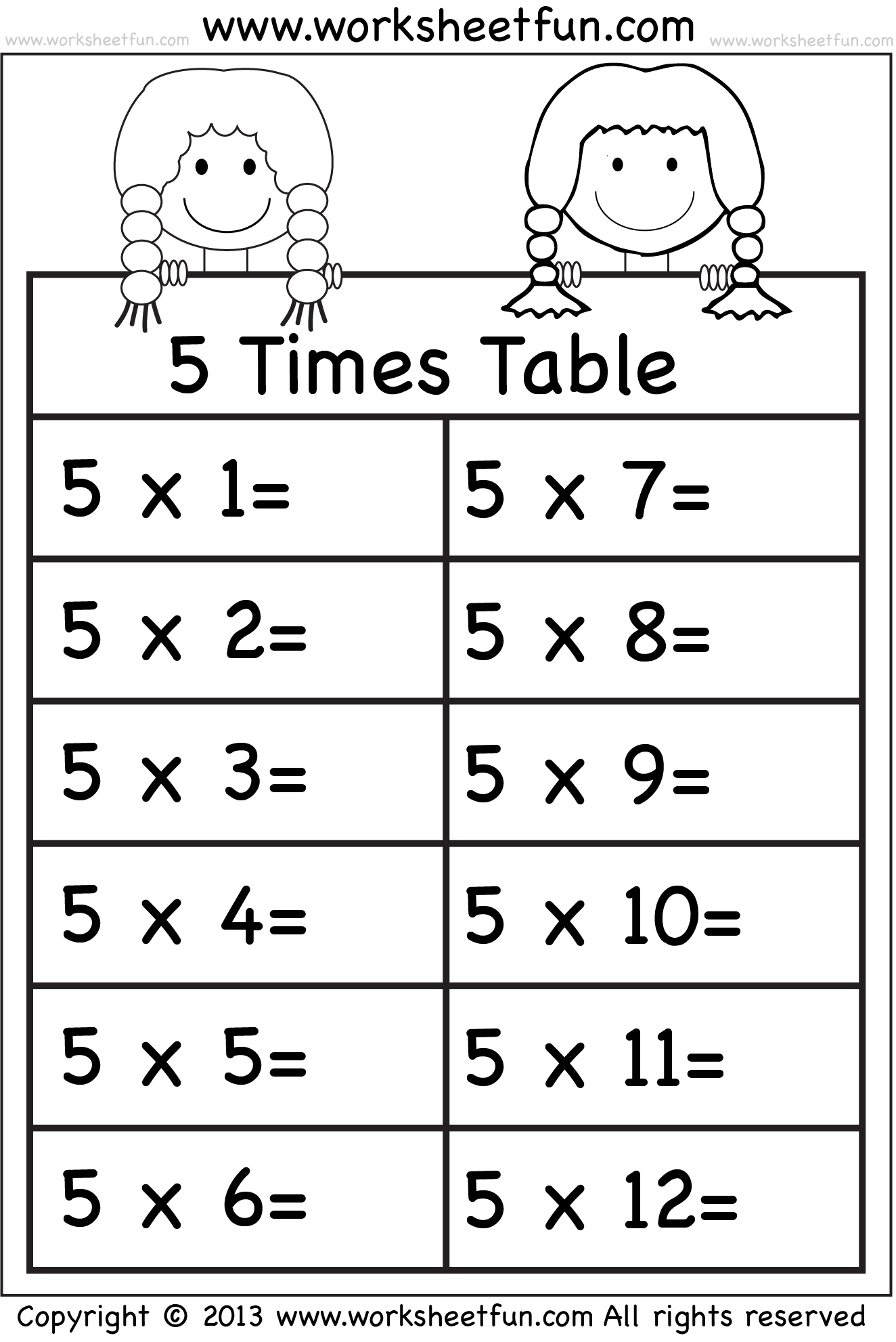 Times Tables Worksheets - 2, 3, 4, 5, 6, 7, 8, 9, 10, 11 and 12 ...