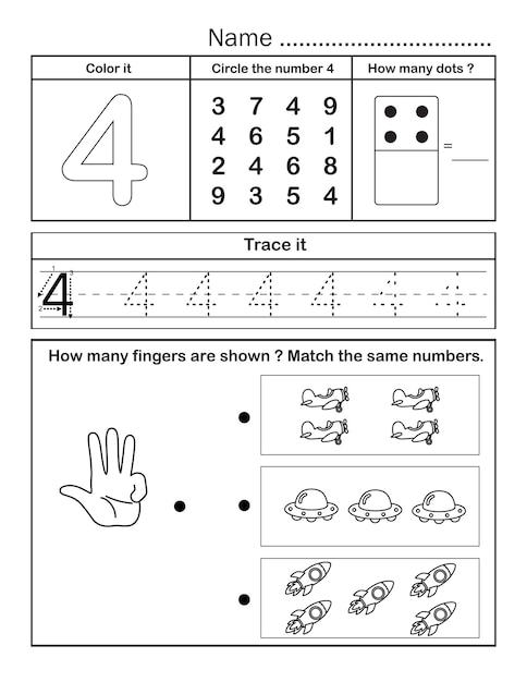 Premium Vector | Printable number 4 tracing worksheet for practice ...