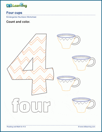 Count and color the number 4 | Worsheets library
