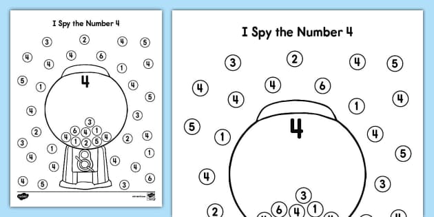 I Spy the Number 4 Worksheet (teacher made) - Twinkl