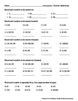 4th Grade Math Skills Review by Family 2 Family Learning Resources