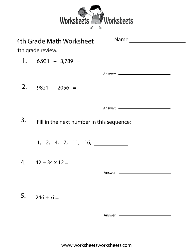 4th Grade Math Review Worksheet | Worksheets Worksheets