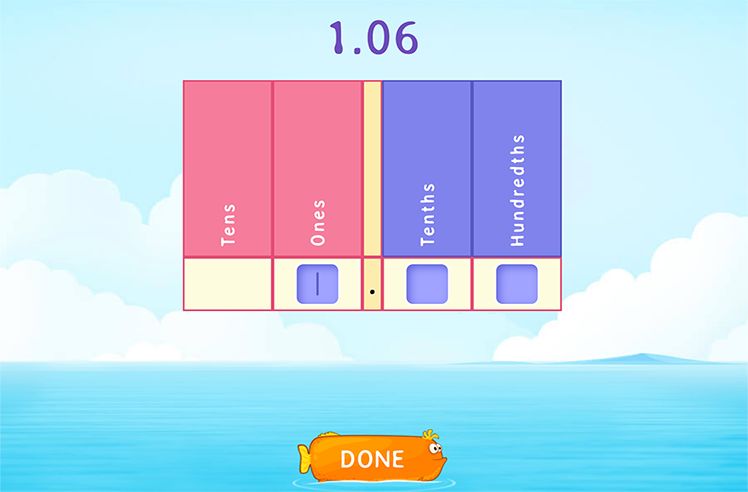 Complete the Place Value Chart of Decimals Greater than 1 Game ...