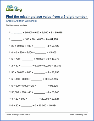 Missing place values worksheets (5-digits) | Worsheets library