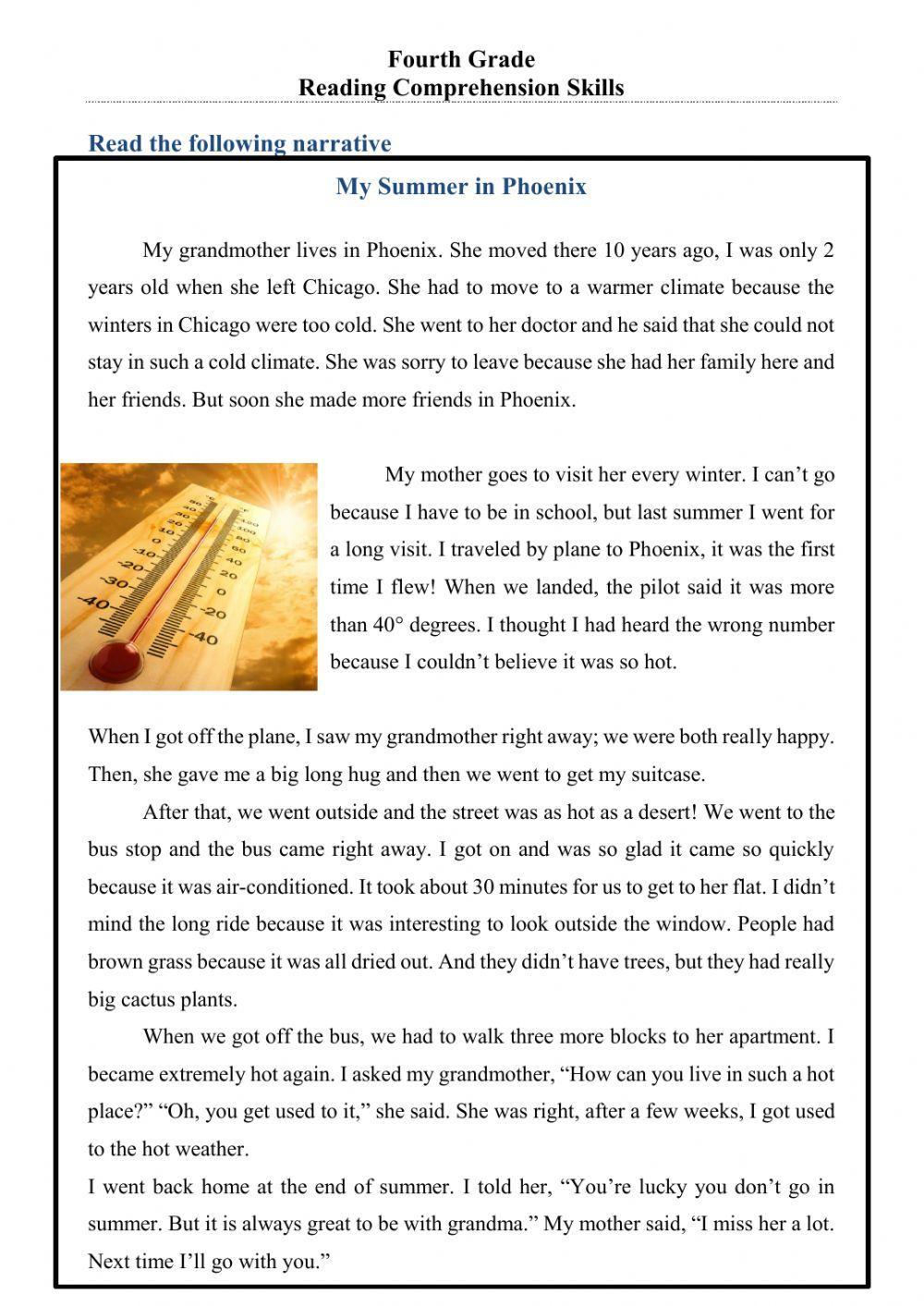 Reading comprehension online exercise for 4th grade  