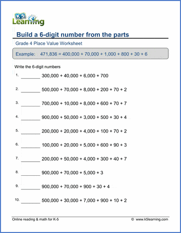 Build a 6-digit number from parts | Worsheets library