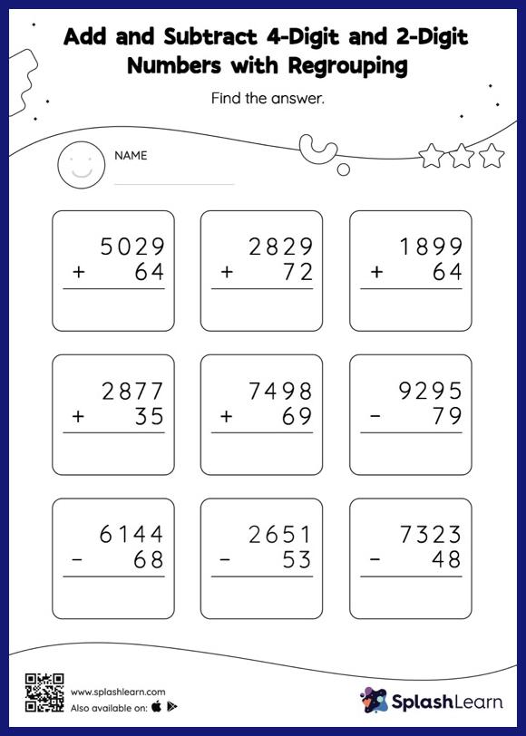 4-digit Subtraction with Regrouping Worksheets for 4th Graders Online