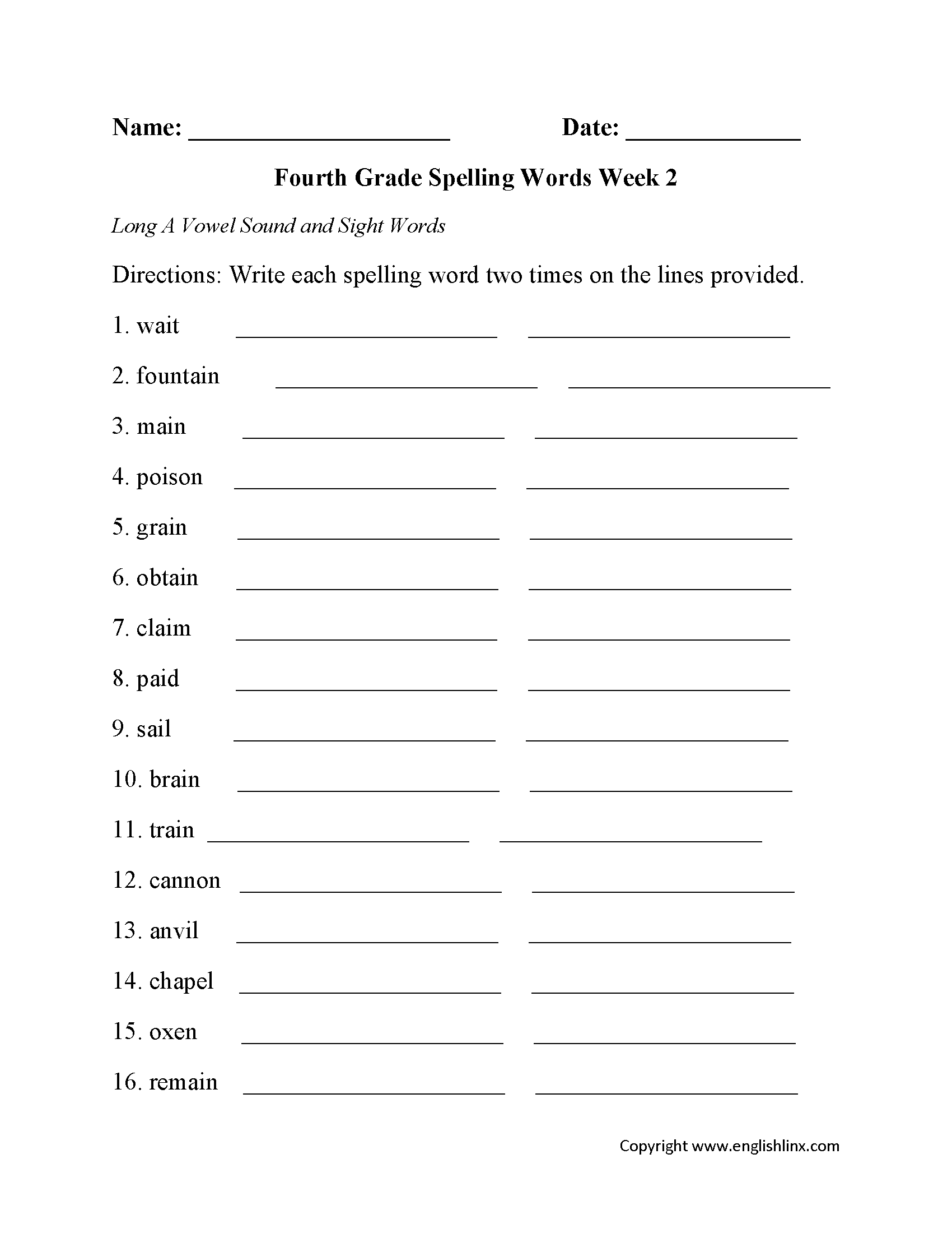 Spelling Worksheets | Fourth Grade Spelling Worksheets