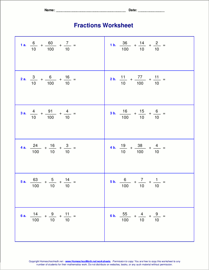 Worksheets for fraction addition