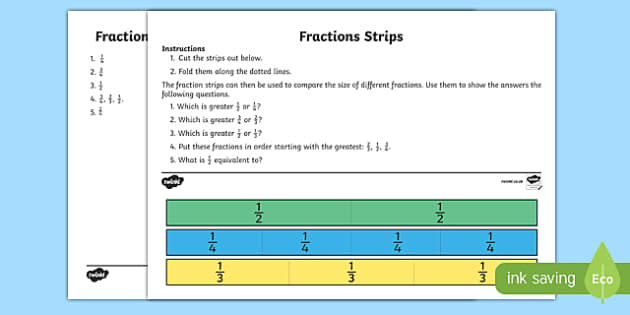 Fractions Strip Worksheet / Worksheet, worksheet - Twinkl
