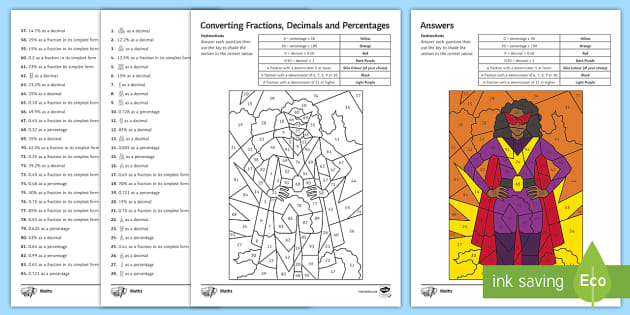 Fractions, Decimals and Percentages Worksheet (PDF) | KS3