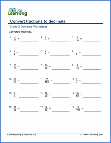 Fractions to Decimals Worksheets | Worsheets library