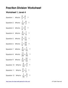 Fraction Division Worksheet 1, Level 4 Worksheet for 4th - 6th ...