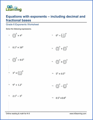 Equations with exponents (fractional bases) | Worsheets library
