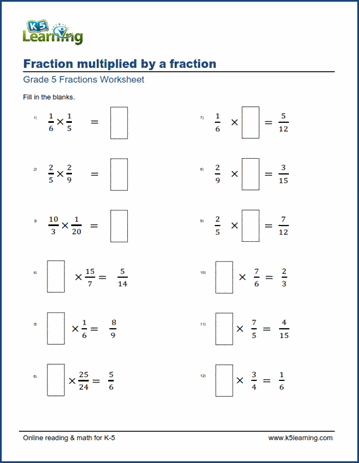 Multiplying fractions (missing factors) worksheets | Worsheets library