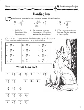 Howling Fun (Improper Fractions to Mixed Numbers) | Printable ...