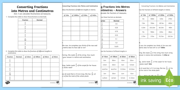 Converting Fractions into Measurements Worksheet / Worksheet