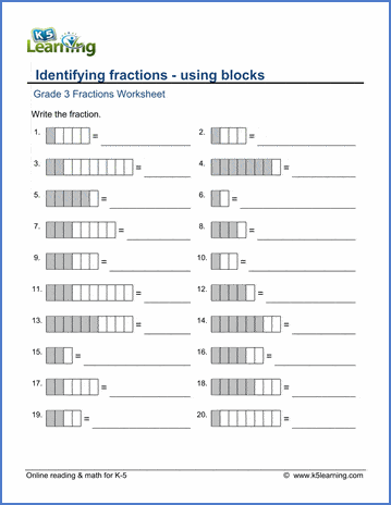Grade 3 fractions worksheet - identifying and writing fractions ...
